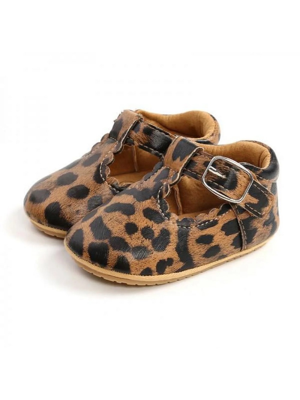 myggpp Toddler Girl Scalloped T-Strap Mary Jane Shoes – Leopard - Sz 2 NWOT